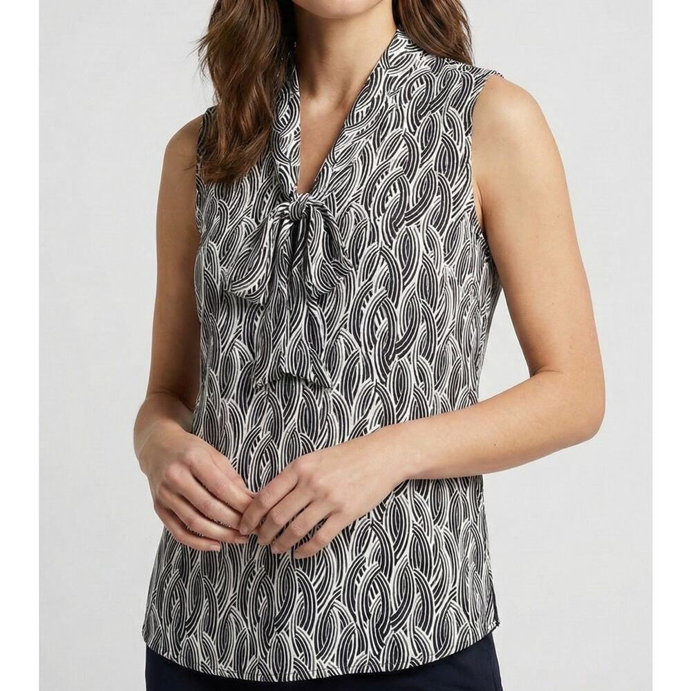 Ann Taylor Factory Womens Small Sleeveless V Neck Blue White Pattern Top